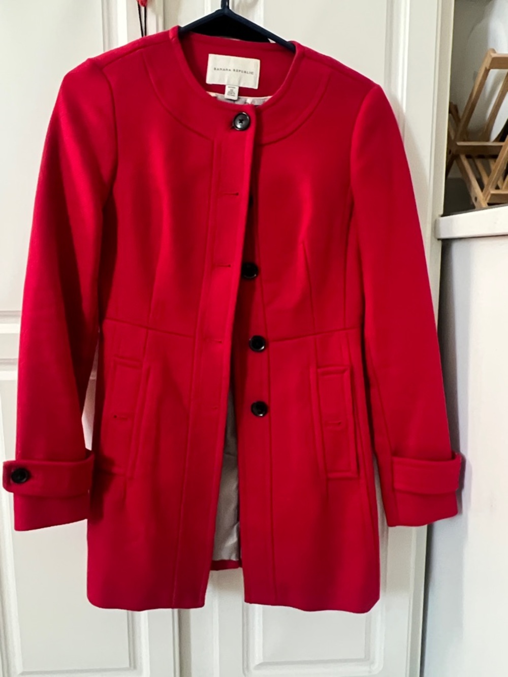 Banana Republic Red Pea Coat with Black Buttons
